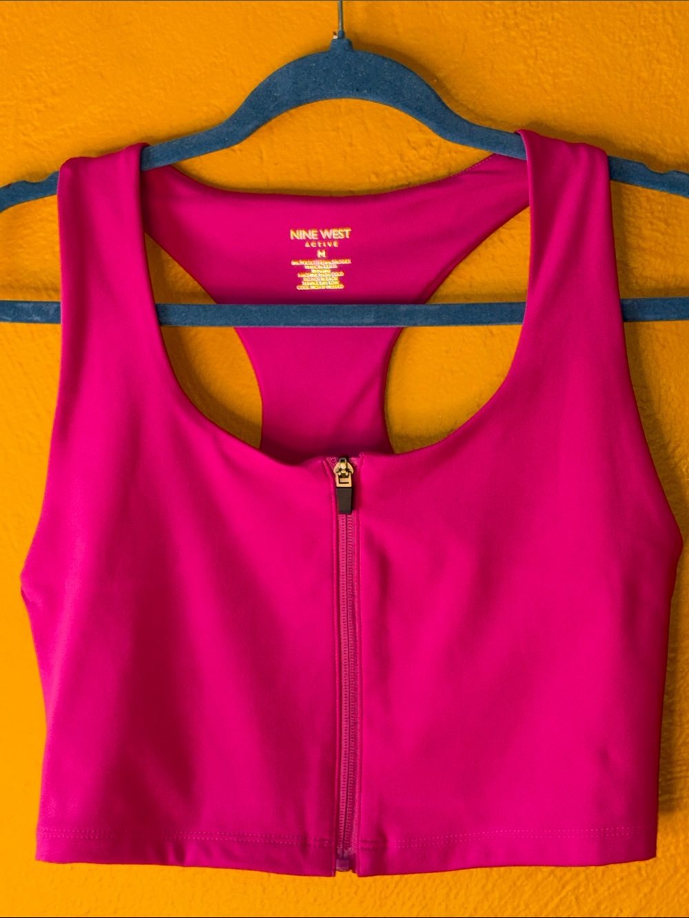 Nine West Like New Active Pink Zip Front Racerback Sports Bra Longline Medium